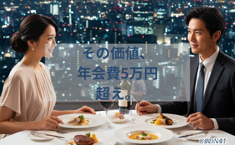 UCプラチナカードのグルメクーポンを使い、高級レストランでディナーを楽しむカップル