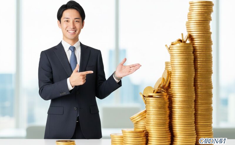 00万円修行達成による年会費永年無料のコストメリット比較イメージ（10年間で大きな差が生まれる様子）