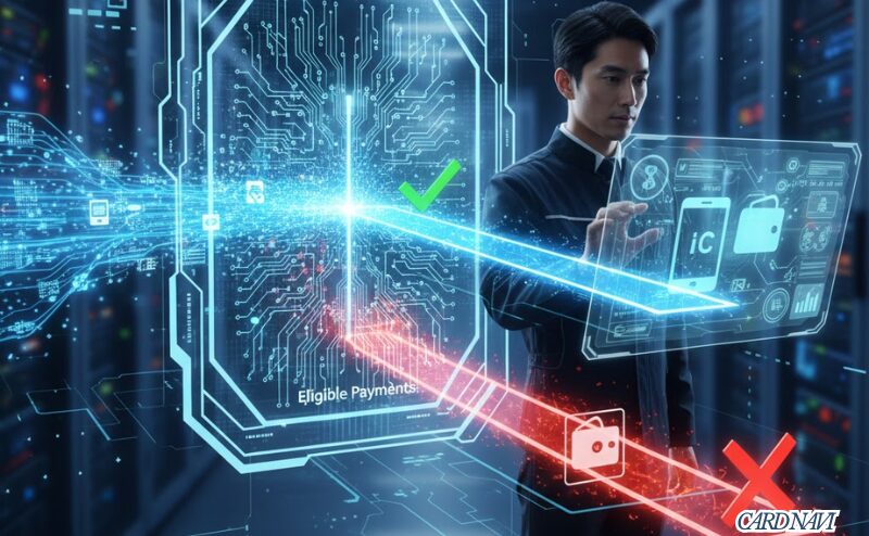 クレジットカード決済システムのMCC判定ロジックによる対象・対象外の振り分けイメージ