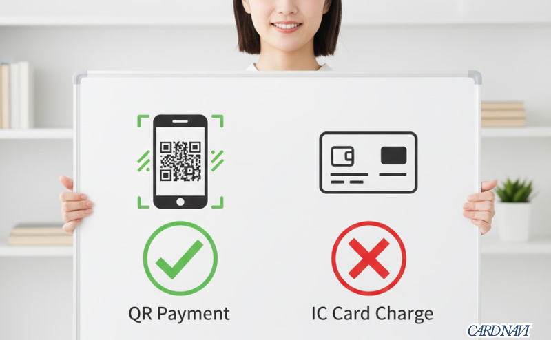 モバイルSuicaチャージは対象外、QR決済紐付けは対象であることを示す判定イメージ