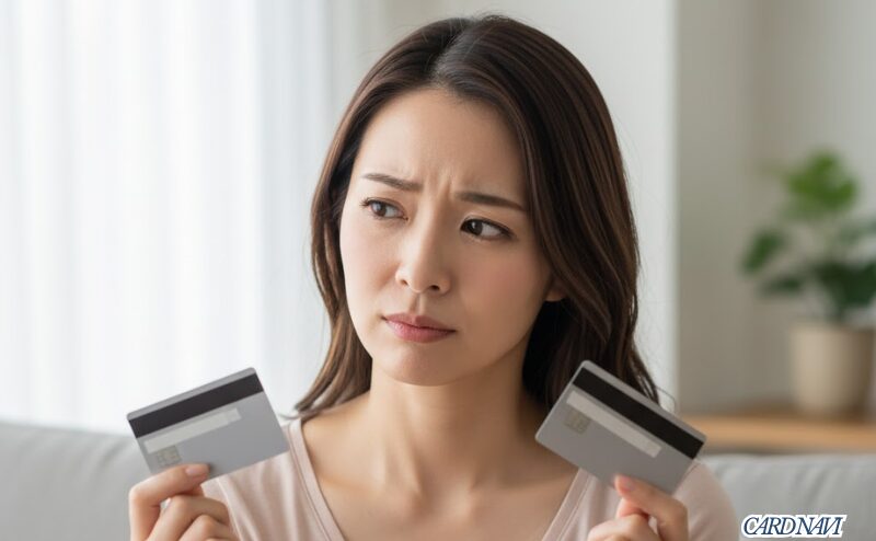 UCプラチナカードの継続か解約か、特典を比較して悩む女性