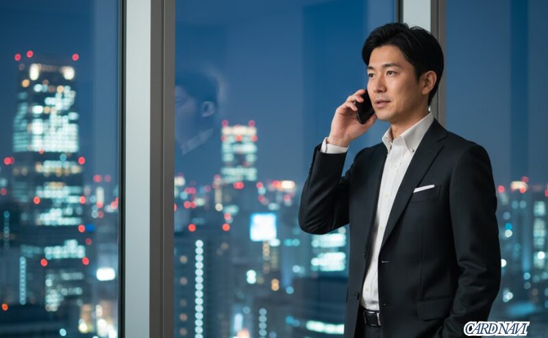 UCプラチナカードのコンシェルジュサービスを電話で利用する男性