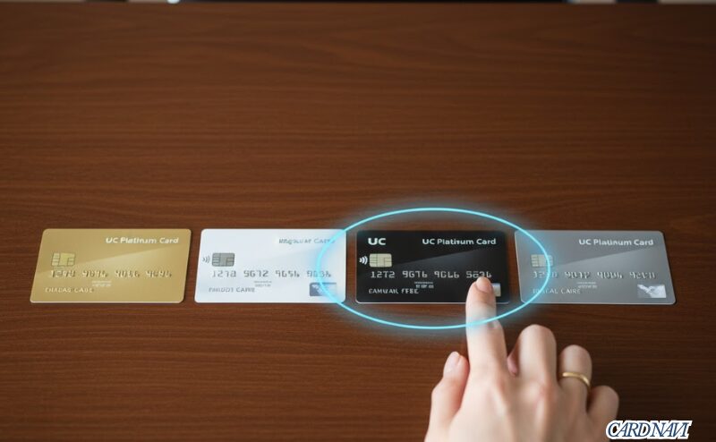 UCプラチナカードの年会費を他社プラチナカードと比較する様子のクローズアップ