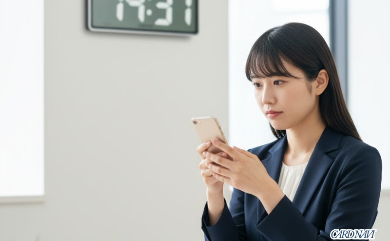 UCプラチナカードの審査結果メールを待っている会社員女性のイメージ