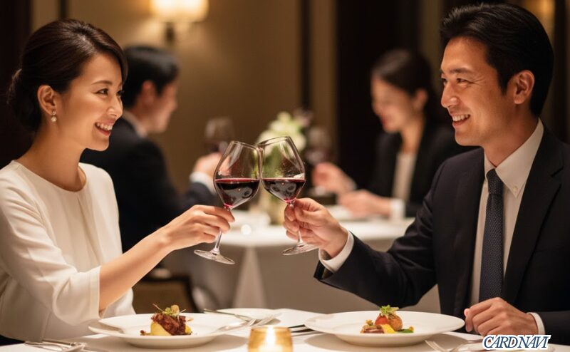 高級レストランでグルメクーポンを利用しデートを楽しむカップル