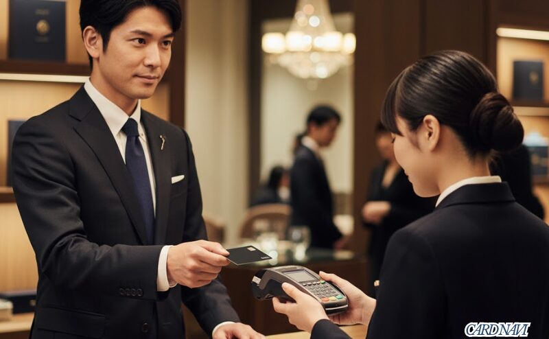 プラチナカードでスマートに会計を済ませる男性（ステータス性のイメージ）