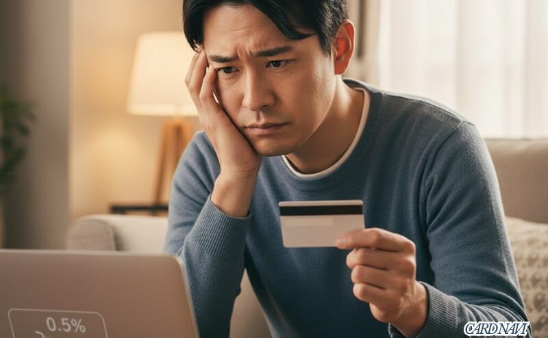 ネットショッピングでポイント還元率が低く、がっかりする男性