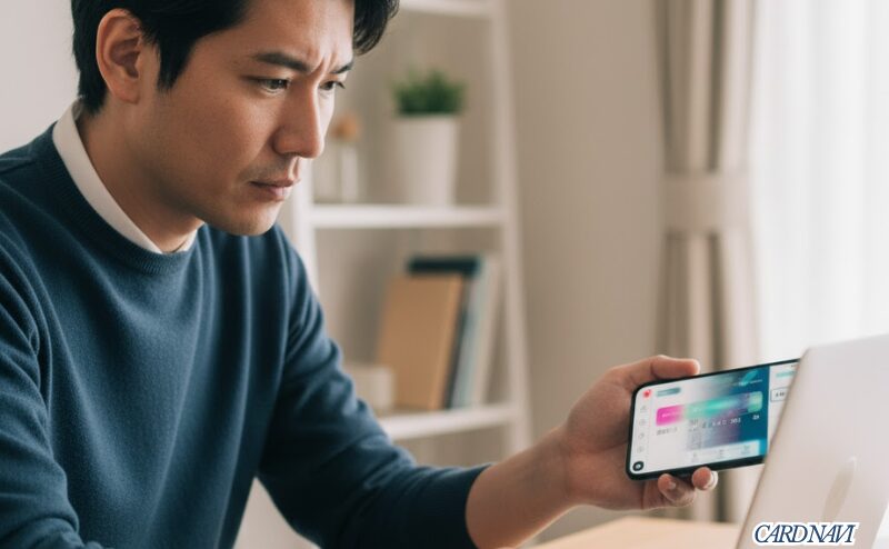 Vpassアプリでカード番号を確認しながらPCでネット決済する様子